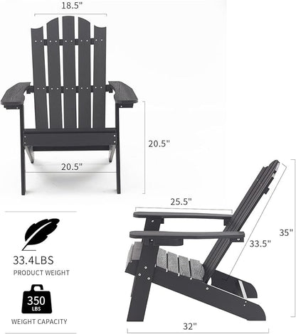 Melucivi Adirondack Chair Weather Resistant with Cup Holder, Fire Pit Chair Patio Outdoor Garden Resin Adirondack Chair for Adult, Black with Wood Grain