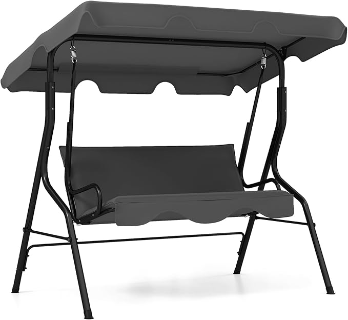 RELAX4LIFE 3-Person Porch Swing Chair - Outdoor Swing w/Adjustable Canopy, Removable Cushion & Metal Frame Stand - Photo 1