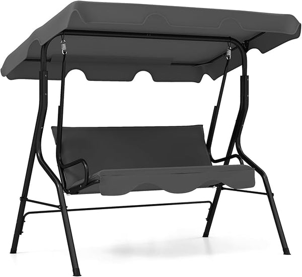 RELAX4LIFE 3-Person Porch Swing Chair - Outdoor Swing w/Adjustable Canopy, Removable Cushion & Metal Frame Stand - Photo 1