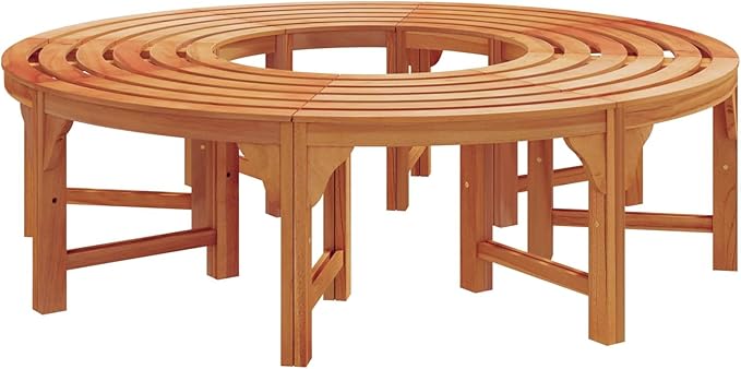 Tree Bench Set 2pcs Natural Solid Eucalyptus Wood Vintage Vibe Garden Patio Bench