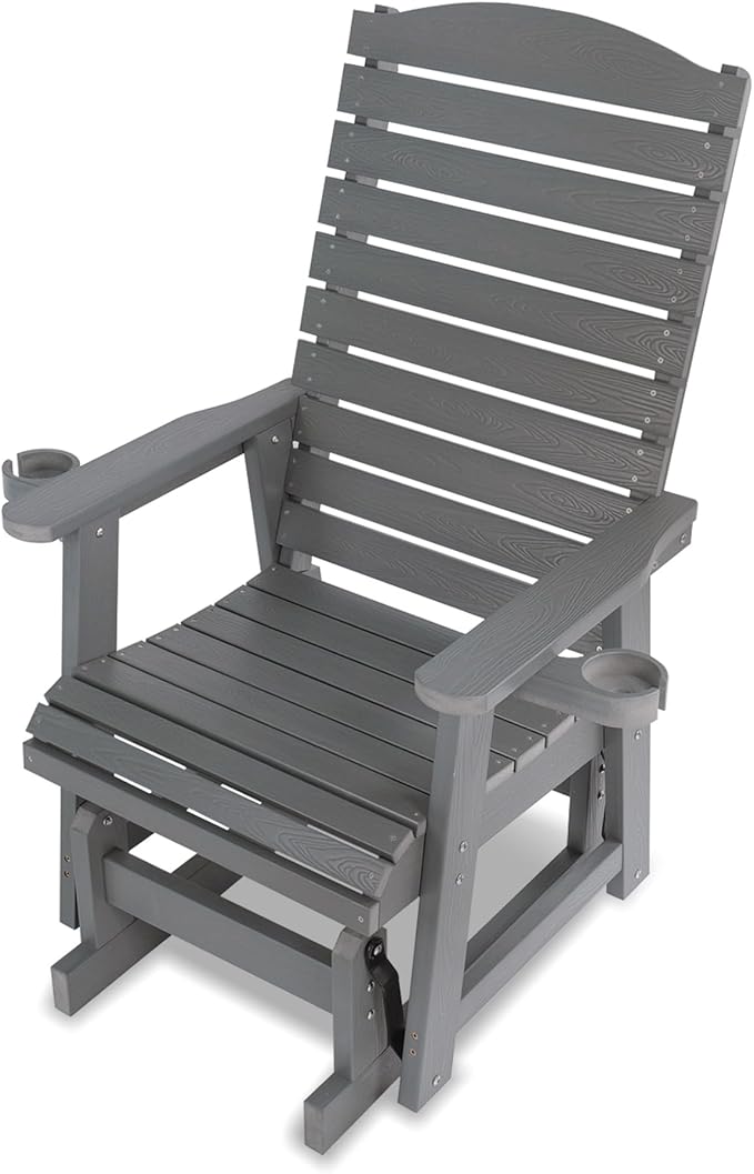 Poly Lumber Patio Glider for One Person, with Cup Holders, High Backrest and Deep Contoured Seat, HIPS Material - Photo 8