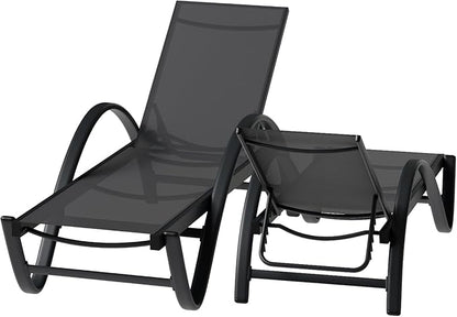 JY QAQA 2PCS Patio Outdoor Lounge Chaise with Wheels, Aluminum Patio Lounge Chair with 5-Position Adjustable Positions for Poolside, Beach, Yard，Dark Grey