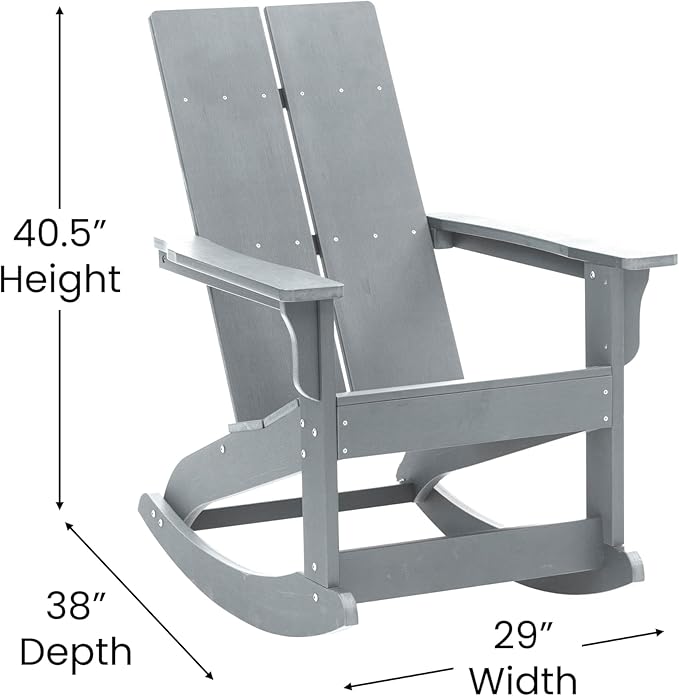 Flash Furniture Set of 2 Finn Modern Commercial Grade Adirondack Rocking Chairs - All-Weather Gray Poly Resin Wood - Photo 3
