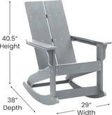 Flash Furniture Set of 2 Finn Modern Commercial Grade Adirondack Rocking Chairs - All-Weather Gray Poly Resin Wood - Photo 3