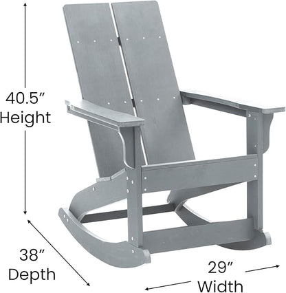 Flash Furniture Set of 2 Finn Modern Commercial Grade Adirondack Rocking Chairs - All-Weather Gray Poly Resin Wood - Matching Side Table