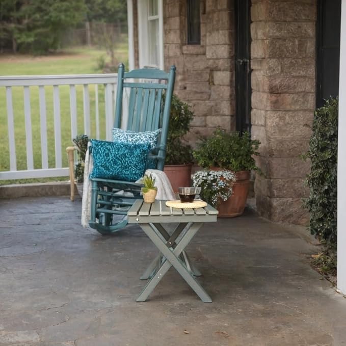 HDPE Outdoor Side Table Small End Square Table Folding Coffee Furniture for Patio, Garden, Balcon, Pool, Outside Portable Grey
