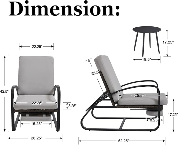 Outdoor Chaise Lounge Chairs Set with Table, 5-Position Adjustable Patio Recliner, Conversation Furniture for Deck, Lawn, Garden, Off-White