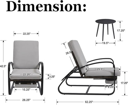 Outdoor Chaise Lounge Chairs Set with Table, 5-Position Adjustable Patio Recliner, Conversation Furniture for Deck, Lawn, Garden, Off-White
