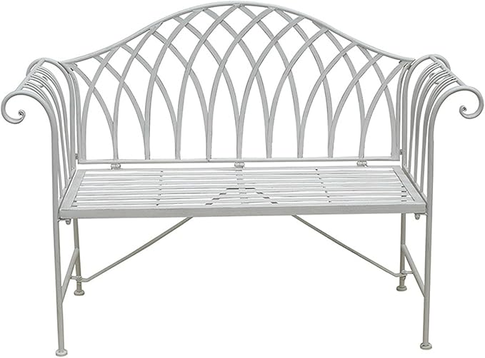 51" Outdoor Patio Bench, Metal Garden Bench with Backrest & Armrests, Iron Art Park Seating for Garden & Patio, Stylish White Bench for Outdoors