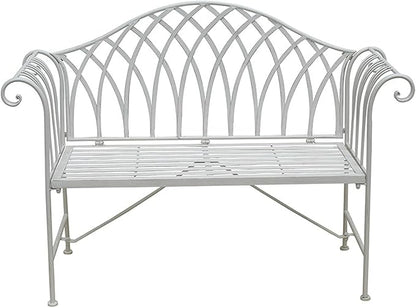 51" Outdoor Patio Bench, Metal Garden Bench with Backrest & Armrests, Iron Art Park Seating for Garden & Patio, Stylish White Bench for Outdoors