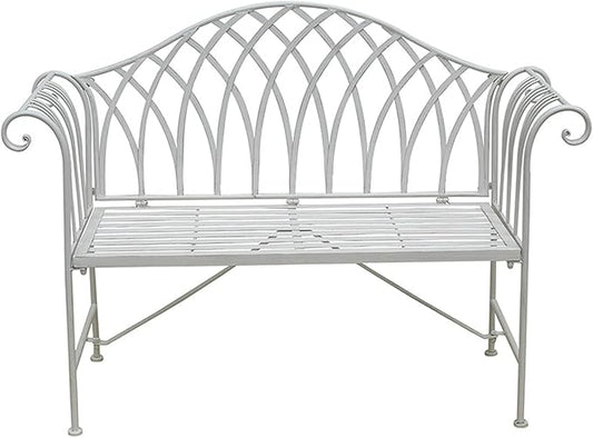 51" Outdoor Patio Bench, Metal Garden Bench with Backrest & Armrests, Iron Art Park Seating for Garden & Patio, Stylish White Bench for Outdoors