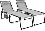 Giantex Patio Lounge Chairs for Outside - Set of 2 Folding Tanning Chair w/Headrest, 4 Adjustable Positions, Side Pocket - Photo 1