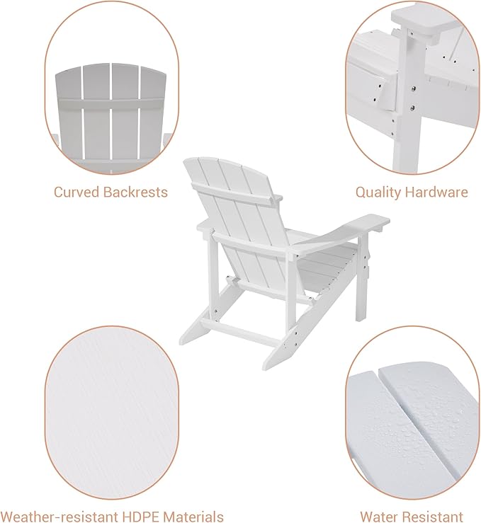 Adirondack Chairs, Plastic Adirondack Chairs Set of 2, All-Weather Resistant, Widely Used in Outdoor, Fire Pit, Deck, Outside, Garden