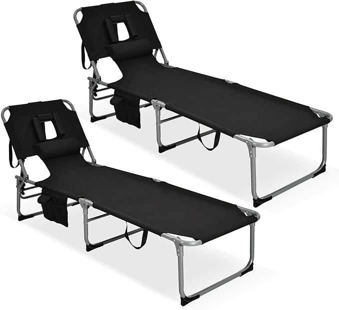 GYMAX Tanning Chair, Folding Lounger with Face/Arm Holes, Carry Handles & Side Pocket - Photo 1