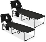 GYMAX Tanning Chair, Folding Lounger with Face/Arm Holes, Carry Handles & Side Pocket - Photo 1