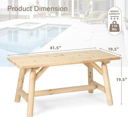 Outdoor Coffee Table, Thick Wooden Patio Adirondack Log Coffee Table with Slatted Tabletop, Solid Wood Rustic Rectangle Center Table for Deck, Garden, Balcony, Indoor or Outdoor Use, Natural