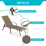 Crestlive Products Adjustable Chaise Lounge Chair, Five-Position and Full Flat Outdoor Recliner for Patio, Deck, Beach - Photo 4