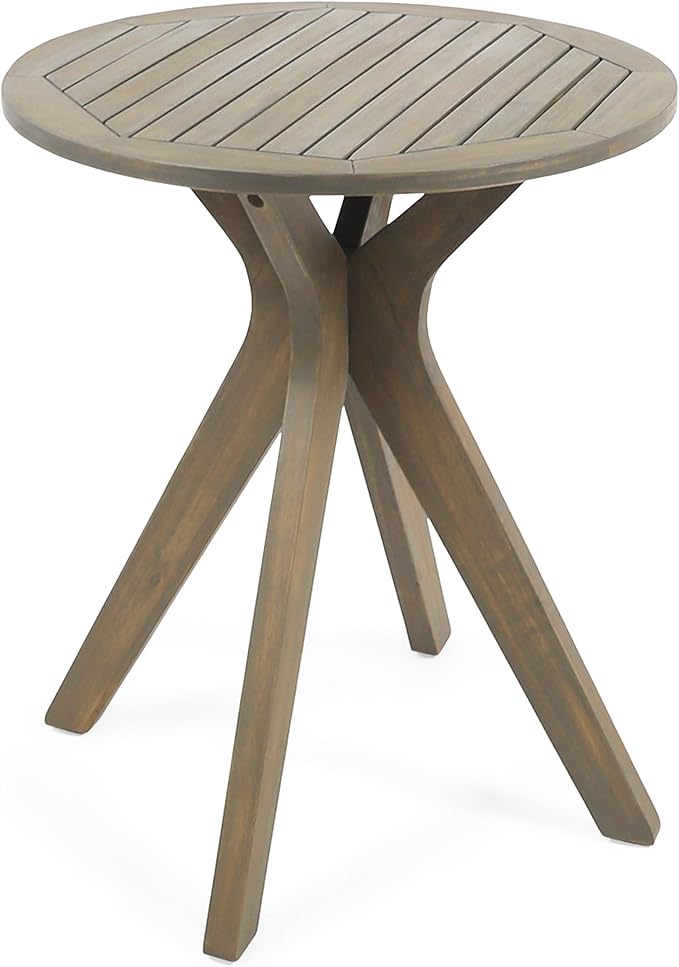 Merax Outdoor Coffee Table 27.5" Round Acacia Wood Patio Side Table, X-Shaped Base Support, Slat Tabletop Design, Grey