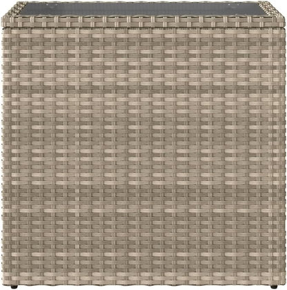 Light Grey and Black Rectangular Garden Side Table with Tempered Glass Top and Adjustable Feet, UV Resistant Poly Rattan Frame for Patio Balcony Outdoor Furniture, Compact