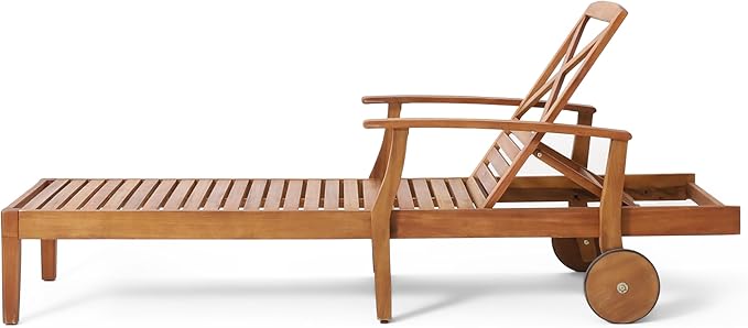 Christopher Knight Home Perla Outdoor Acacia Wood Adjustable Chaise Lounge (Set of 4) - Photo 7