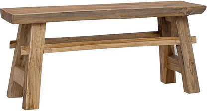 Solid Teak Wood Bench 39.37 x 11.42 x 17.13 Inches, Natural Finish Rectangular Backless Seating for Patio Garden Balcony, Durable Outdoor Furniture with Rustic Grain, Sturdy