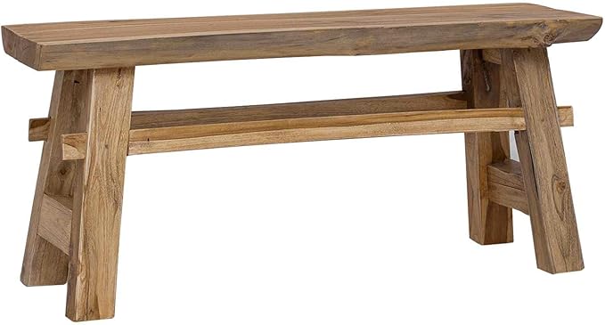 Solid Teak Wood Bench 39.37 x 11.42 x 17.13 Inches Natural Finish for Patio Garden Balcony Indoor Outdoor Use Durable Furniture Rustic Decor