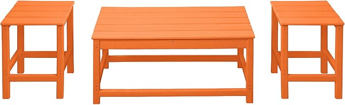 WestinTrends Malibu 3-Piece Set Outdoor Coffee and Side Table for Adirondack Chair, Orange