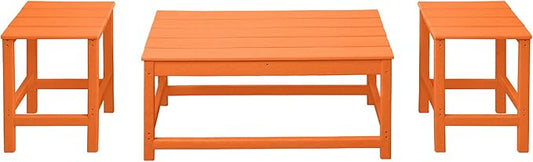 WestinTrends Malibu 3-Piece Set Outdoor Coffee and Side Table for Adirondack Chair, Orange