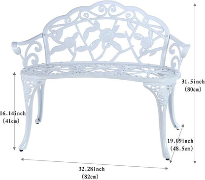 Patio Balcony Bench Double Seat, Anti-Rust Cast Aluminum Patio Garden Bench for Park Yard Outdoor Furniture White.1
