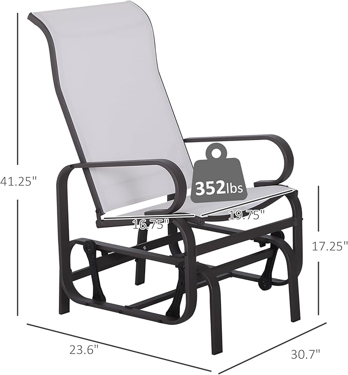 Outsunny Outdoor Glider Chair, Gliders for Outside Patio with Smooth Gliding Mechanism and Lightweight Construction for - Photo 3