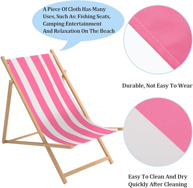GORGECRAFT 1pcs Beach Sling Chair Replacement Lawn Chair Webbing Hot Pink and White Stripes Chair Oxford Cloth 435 * 1165mm Outdoor Patio Foldable Chaise Lounge Chair Fabric
