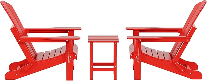 WO WESTIN OUTDOOR HDPE Laguna 3PC Outdoor Poly Adirondack Chair Set with Side Table, Red