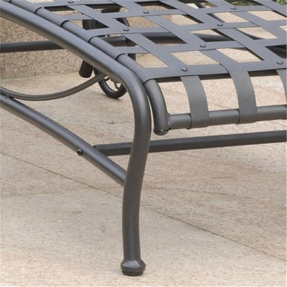 Bowery Hill Iron Patio Chaise Lounge, 73 in Long, Heavy Duty Frame, Antique Black Finish, 5-Position Adjustable, Wheels for Easy Transportation, Weather Resistant Modern Slatted Design Outdoor Lounger
