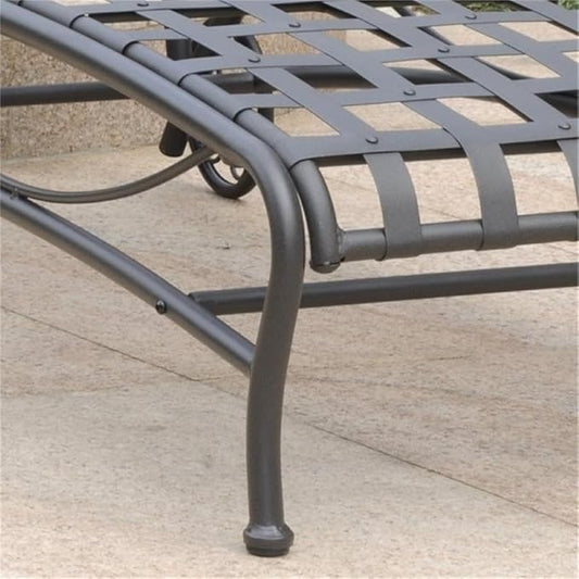 Bowery Hill Iron Patio Chaise Lounge, 73 in Long, Heavy Duty Frame, Antique Black Finish, 5-Position Adjustable, Wheels for Easy Transportation, Weather Resistant Modern Slatted Design Outdoor Lounger
