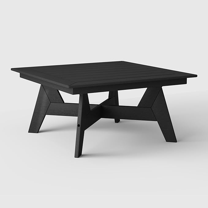 WestinTrends Avalon Modern Low Outdoor Patio Square HDPE Coffee Table, Black