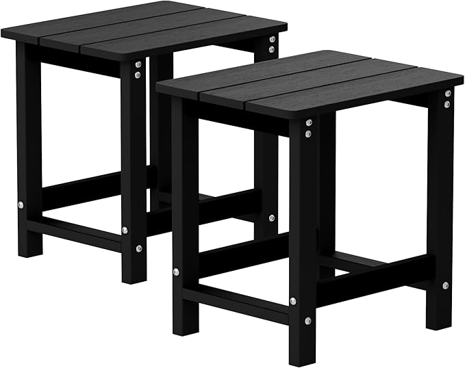 MXIMU Outdoor Side Table for Patio: 16" HIPS Weatherproof Adirondack Table Set of 2 - Small End Tables for Outside Porch Deck Pool Balcony Backyard - Easy Assembly No Maintenance Black
