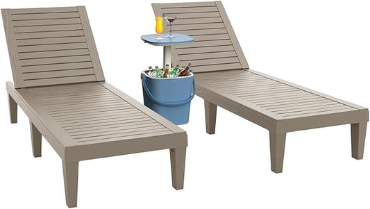 Patio Lounge Chair & Outdoor Cocktail Table Set - Resin All-Weather Relaxation Combo for Poolside, Garden, or Backyard