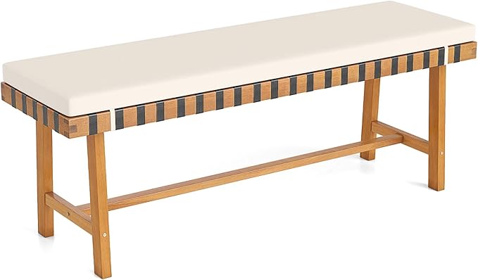 Tangkula Acacia Wood Outdoor Bench with Padded Cushion, 48" Long Dining Bench with Washable Zippered Cover - Photo 1