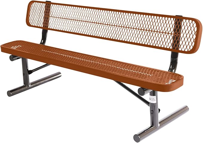 COATEDOUTDOORFURNITURE Heavy-Duty Outdoor Bench Thermoplastic Coated, Expanded Metal, Commercial-Grade Seating, Made in America (Portable with Back, 6 Ft, Textured Copper)