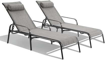 EROMMY Pool Chaise Lounge Chair Set of 2, Outdoor Lounge Chairs with Adjustable Backrest, Waterproof Upgraded Patio Lounge Chairs for Beach Yard Poolside