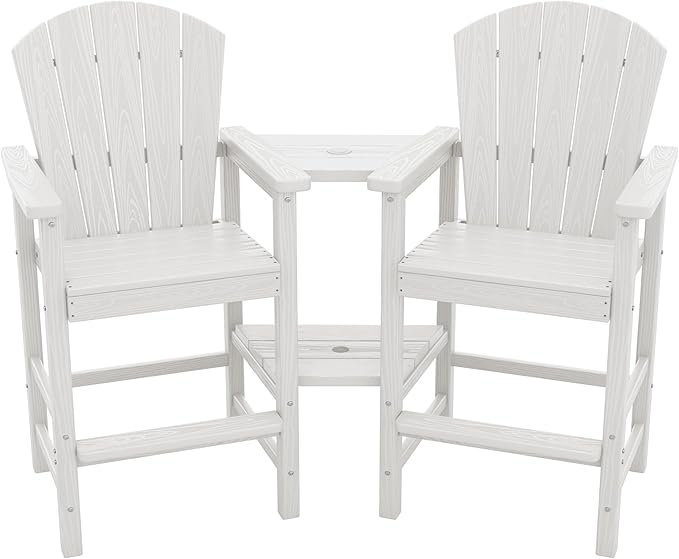 SERWALL Tall Adirondack Chairs Set of 2 with Double Layer Connecting Tray, HDPE Bar Height Outdoor Chairs - Photo 1