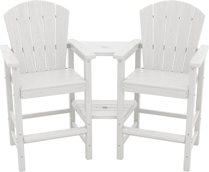 SERWALL Tall Adirondack Chairs Set of 2 with Double Layer Connecting Tray, HDPE Bar Height Outdoor Chairs, Wood-Like Adirondack Bar Stools for Patio, Balcony, Porch, White