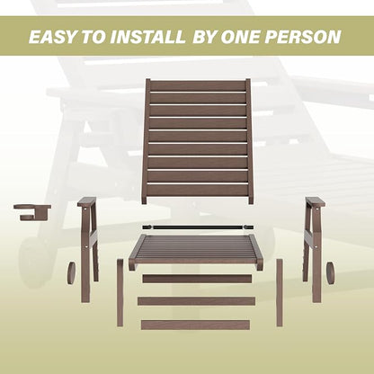 5-Position Adjustable Patio Chaise Lounge - 78'' HDPE Outdoor Lounger with Rolling Wheels & Cup Holder, Longer, Wider, Higher - Perfect for Poolside & Deck, Brown, 4pcs