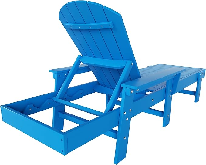 WestinTrends Dylan HDPE Outdoor Patio Poly Adirondack Reclining Chaise Lounge with Arms, Pacific Blue