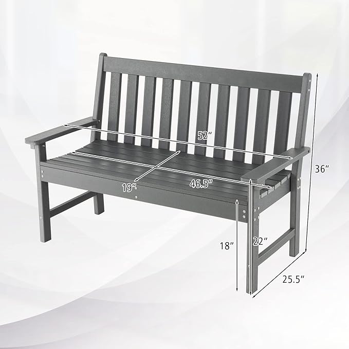 Giantex Outdoor Bench, 52-Inch Outside Bench All-Weather HDPE Park Bench with Backrest and Armrests - Photo 3