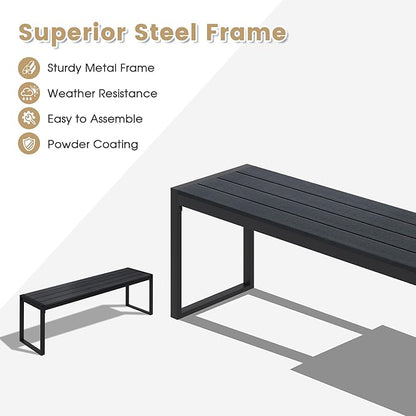VICLLAX 3-Person Outdoor Bench 53" Long Garden Bench Metal Frame Backless Porch Patio Bench, Black