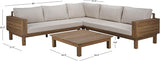 SAFAVIEH Outdoor Patio Furniture Collection - Napoli Oak Brown & Cream Solid Wood 4-Piece Sectional Sofa Set with - Photo 6