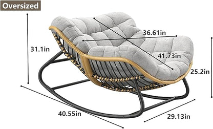 Oversized Papasan Rocking Chair with Extra Thick Cushion, Rattan Wicker Egg Chair for Indoor & Outdoor Use – Cozy Swivel Lounge Chair for Patio, Living Room, Bedroom, or Porch, Grey