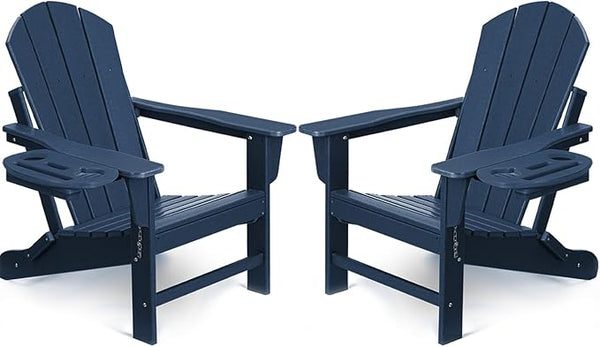FOOWIN Folding Adirondack Chair Set of 2, HDPE Adirondack Chairs with Cup Holder - Photo 1