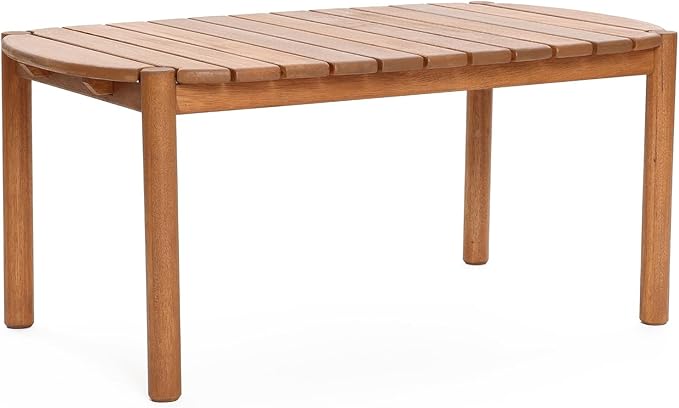 LuxenHome Outdoor Coffee Table, 39 Inch Natural Solid Wood Oval Coffee Tables, Long Patio Table Outdoor Furniture for Garden Backyard Porch Balcony & Deck